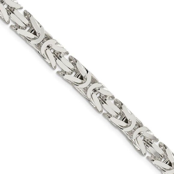 Mens 7.5mm Sterling Silver Square Solid Byzantine Chain Necklace 24in